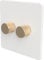 Flat Trailing Edge 2 Way LED Dimmer Switch Rotary Push On/Off for Dimmable LED and Halogen Lights - White/Brass 2-Gang