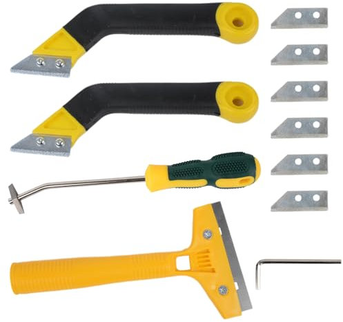 11 Pcs Pro Grout Scraping Rake Tool, Tile Grout Hand Saw Angled Grout Rake with 6 Pcs Replacement and Hook, Efficient Removal for Tile Cleaning, Long Handle Heavy Duty Scraper