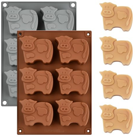 2 Pièces Moule Muffins Silicone pour 12 Muffins, Mini Moules Muffin en Forme de Vache Mignonne, Moule a Muffin Antiadhésif et Facile à Démouler, Adaptés aux Brownies, Gâteaux, Puddings, Bruns et Gris