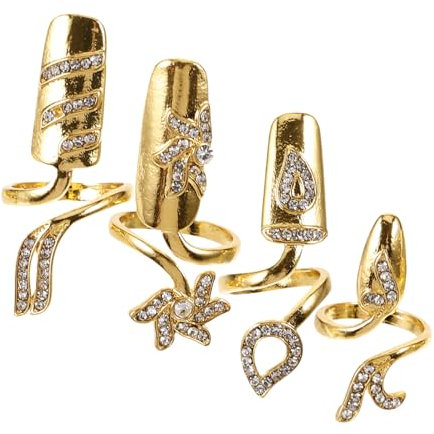 SHERCHPRY 4stücke Teiliges Nagelringe Mit Funkelnden Strasssteinen Verstellbare Fingernagelringe Kreatives Design in Gold Für Damen Geeignet Für Hochzeiten Feste Und Besondere Anlässe