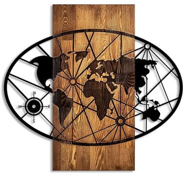 Elegantes, dekoratives Wandaccessoire aus Holz, 57 x 62 cm | 100% Echtholz (3 cm) und Metall (1,5 mm) | Einzigartige Walnuss- und Schwarz-Optik, perfekt für Ihre Wohndekoration