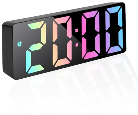 mixed24 Moderner Digitaler LED Wecker mit gut lesbaren großen bunten Zahlen Schlummerfunktion bis zu 60 Minuten Tischuhr mit Temperatur und Datumsanzeige (Schwarz)