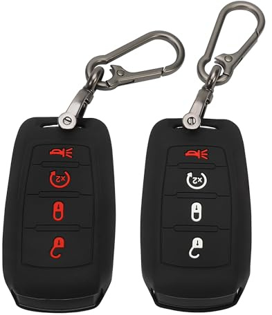TOMALL 2 Pack for Dodge Key Fob Cover with Keychain, 4 Buttons Silicone Rubber Key Case Compatible with Dodge Ram 1500 2500 3500 2019 2020 2021 2022 2023 2024 2025 Keyless Entry Remote Control