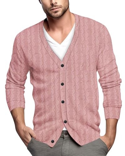 Veste Mi Saison Homme Zippé Habillé Voyage Veste Solid Colours Cardigan Hiver Chic Vêtements Homme Boutons Patchwork Travail Classique Noël 4#Rose M