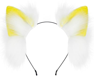 ZFKJERS Handgefertigtes Katzenohren Stirnband Pelzig Plüsch Tier Ohr Haarband für Cosplay Kostüm Halloween Party Outfit (Gelb)