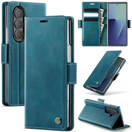 Cracedily Funda para Samsung Galaxy Z Fold 7 Case, Carcasa Protectora Antigolpes Case, Soporte Plegable, Ranura para Tarjeta, Cover Cuero PU Carcasa Galaxy Z Fold 7, Azul-Verde