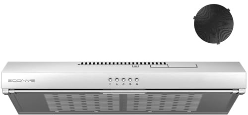 Soonye 60cm Visor Cooker Hood Extractor Hood, Under Cabinet Hood Wall Mounted Kitchen Extractor Fan 600mm Top Vented Range Hood