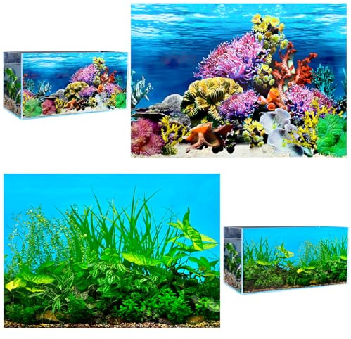 VLYX Beidseitiger PVC-Aquarienhintergrund, 62x30 cm, Unterwasser-Korallenmotiv, Dekoration für Aquarien