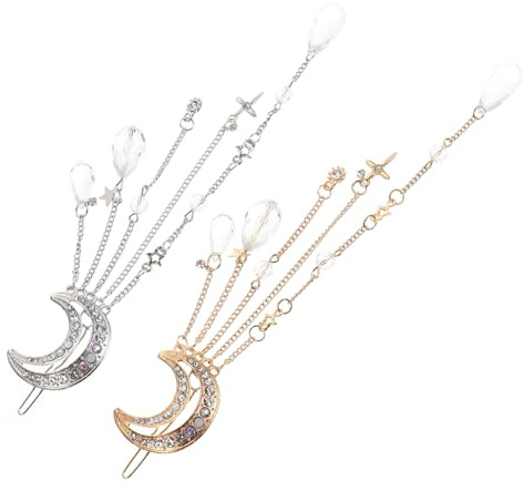 LALADEFIEE 2pezzi Fermaglio per Capelli Pendenti a Mezzaluna e Nappa in Lega, Design Creativo, Facile da Usare e Blocca i Capelli Saldamente per Eventi Romantici
