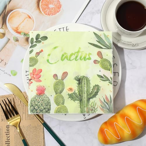 Servietten Grüner Kaktus Großpackung weiche Servietten, Einweg-Partyservietten Catering und Alltagsgebrauch, Cocktailservietten Hochzeit für Geburtstag Babypartys20 Packs(33x33cm)