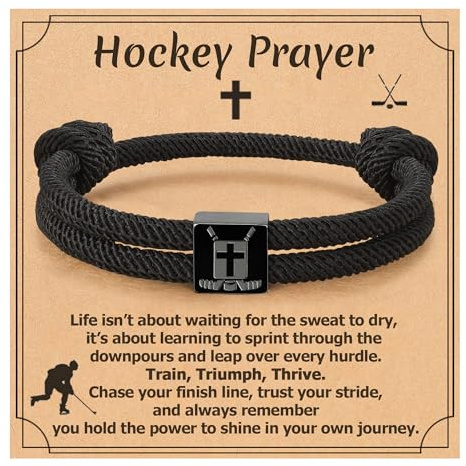 ESPVO Hockey Bracelet for Teen Boys Men Kids Cross Gift 8-12 12-14 Accessories Stuff Tween Ideas Drip Favors Gear Lovers Players Coach Christians Birthday Valentines Teenage Easter Basket Stuffers