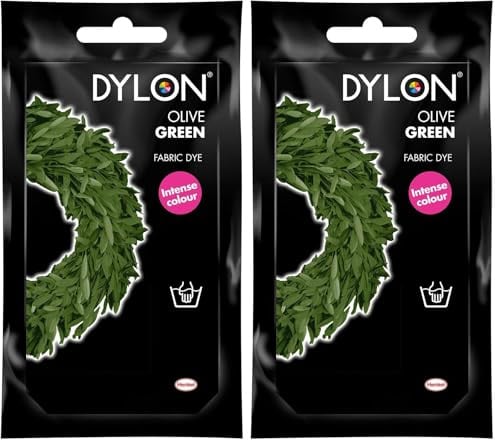DYLON Hand Dye, Fabric Dye Sachet for Clothes, Soft Furnishings and Projects, 50 g - Olive Green (Pack of 2)
