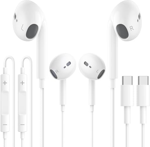 USB C Headphones, 2 Pack Type C Earphones for iPhone 17, HiFi Stereo Noise Earbuds with Mic&Volume Control for iPhone 17/16/16e/15 Pro Max/Plus, i-Pad Pro/Air/Mini, Galaxy S25/S24/S23/S22/S21/Ultra