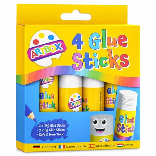 CRYSTAL25 Glue Sticks Pack of 4 – Non-Toxic Glue Stick (2 x 36g + 2 x 8g), Craft Glue for Arts & Crafts Activities, Strong Hold Adhesive for Kids, School & Office, Smooth Application for Paper & Card