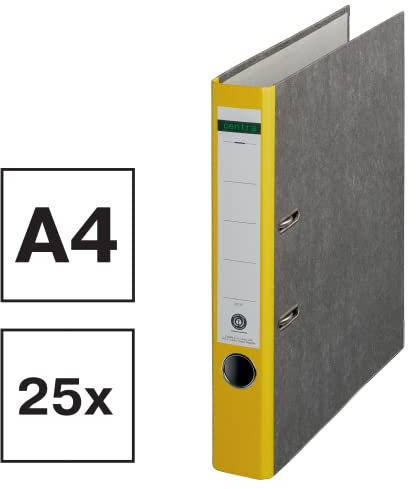 Centra Standard-Ordner, Wolkenmarmor, 25er Pack, Recycling, Blauer Engel, LGA Zertifikat, A4, 5,2 cm breit, bis zu 350 Blatt (80 g/m²), Kantenschutz, Griffloch, gelb, 221120