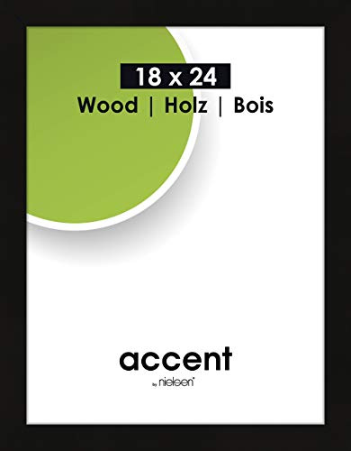 accent by nielsen Holz Bilderrahmen Accent Wood, 18 x 24 cm, Schwarz | Holz Fotorahmen im Hoch- & Querformat zum Auftstellen und Aufhängen Schwarz matt Echtglas