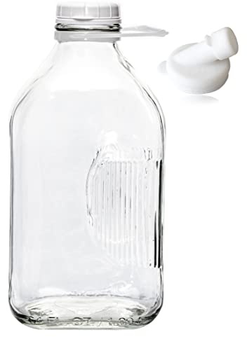 The Dairy Shoppe Heavy Glass Milk Bottle - Jug with Lid and Silicone Pour Spout - Clear Milk Container for Fridge - Reusable Glass Milk Jug Dispenser - Made in USA (64 oz, 1 Pack)