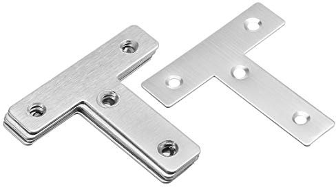 sourcing map Flat T Shape Repair Mending Plate, 60mmx60mm, Stainless Steel Joining Bracket Support Brace, Pack of 5