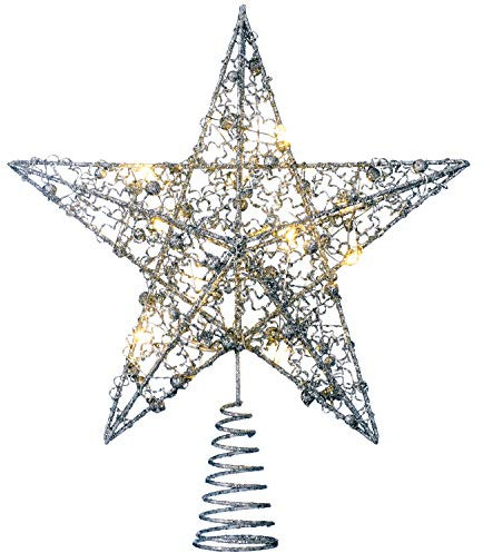 WeRChristmas Pre-lit Sprinky Christmas Tree Top Star LED Lights, Silver, 31cm