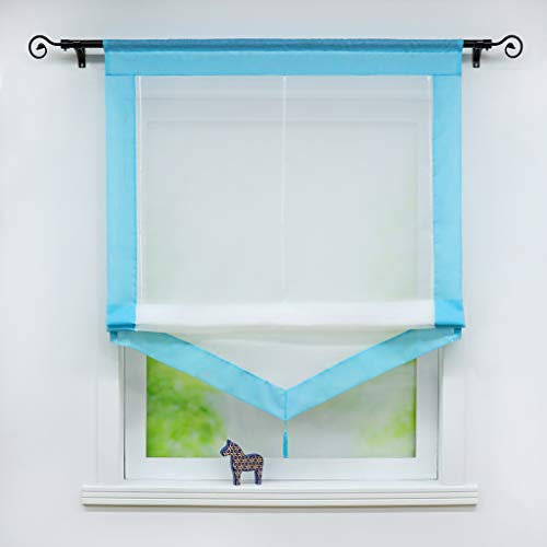 Joyswahl Voile Raffrollo mit Quaste Transparenter Dreieck Rollos mit farbigem Blende »Julia« Schals Fenster Gardine mit Tunnelzug BxH 80x140cm Petrol 1 Stück