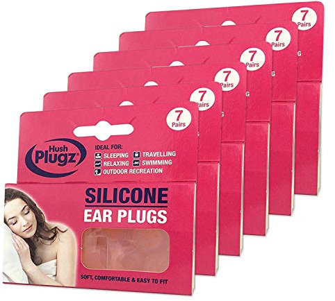 Hush 7 Pairs Plugz Silicone Earplugs - Pack of 7 (6 Packs)