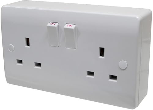 2 Gang 13 Amp Wall Socket with 25mm Surface Mount Pattress Back Box Double Twin