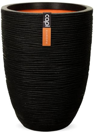 Capi Europe - Gefäß elegant niedrig Rib NL - 46x58 - Schwarz - Öffnung Ø38 - Blumentopf für den Innen- und Außeneinsatz Bruchsicher - 100% recycelbar - KBLR783