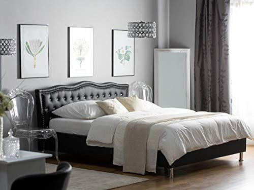 Supply24 since 2004 Designer Barock Leder Bett Unicorn Einhorn SCHWARZ mit Lattenrahmen Lattenrost Polsterbett traumhaftes Luxus Lederbett modern Jugendbett günstig (180x200 cm)