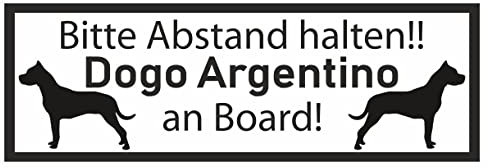 Samunshi® Aufkleber Dogo Argentino an Board - Schild Sticker Hinweisschild Warnschild Vorsicht Hund 15 x 5,3cm Dogo Argentino an Board schwarz