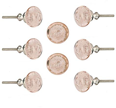 Perilla Home Set of 8 Crystal Bubble Knobs - Modern Decorative Pink Glass Pulls - for Home Decor, Interior, Drawers, Kitchen, Cabinet, Hardware, Cupboard, Glass Door, Dresser, Wardrobe and Drawer