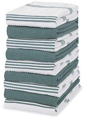 Sticky Toffee Geschirrtücher aus 100% Baumwolle, Frottee, 9 Stück, 40,6 x 71 cm, blau/aqua, weich, saugfähig, für Restaurant, Bar, Glas, Küchentücher