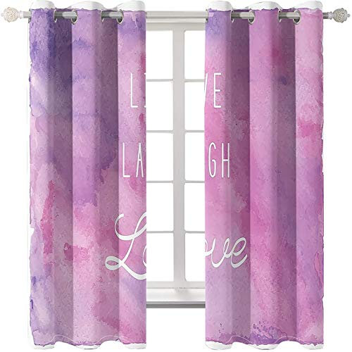 Daesar Schlafzimmer Vorhang Gardinen Blickdicht 2er Set Live Laugh Love, Vorhang Polyester Lang für Fenster 214x274CM Verdunkelungsvorhänge mit Ösen Kinderzimmer Modern Rosa