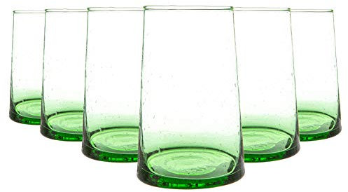 Nicola Spring 6pc Merzouga Recycled Highball Glasses - 320ml - Green Glass - Sustainable Hand-Blown Moroccan Water Cups Dishwasher Safe Drinkware for Juices, Water