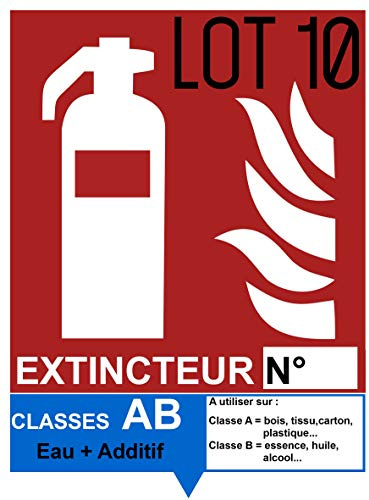 Autocollant vinyl - Signalétique extincteur AB Eau + Additif - L.150 x H.200 mm - 10 | Eau Pulvérisée + Additif – Vinyle Adhésif – 150 x 200 mm – Signalisation Incendie
