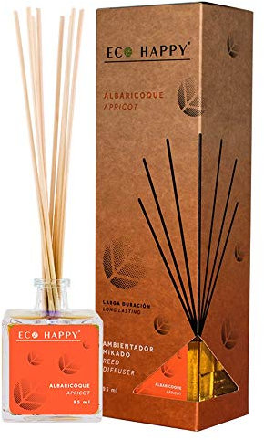ECO HAPPY Ambientador Mikado Albaricoque. 95ml. con una Dulce Fragancia frutal, intensa y Profunda. para Hogar, Oficina o Negocio.
