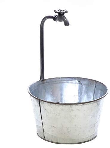 mucHome Metalleimer mit Deko-Wasserhahn Pflanztopf Blumentopf Übertopf Verzinkt Gesamthöhe 50cm Deko