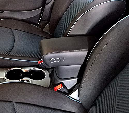 Bracciolo Premium Compatibile con 500X Nero con RICAMO color ARGENTO, Montaggio ad incastro (SENZA VITI) Grande Portaoggetti