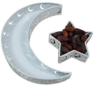MEYENG Plateaux De Eid Mubarak, Vaisselle Ramadan, Plaque De Service De La De Lune Exquise, De La Lune Snack Food Snack Snack pour Ramadan Festival Home Table Decor
