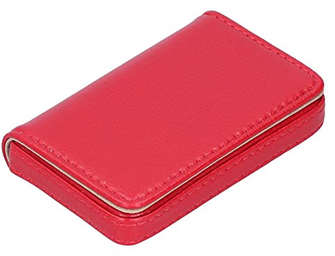AUNMAS Visitenkarten-Halter, 10,3x6,5x2cm PU-Leder-Namenskartenetui Tragbarer Visitenkarten-Organizer mit Magnetschnalle für Büroleiter(Rot)