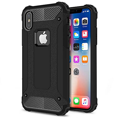 Armoured™ Tactical Tough Rugged Military Style Hybrid Hard PC and Soft TPU Rear Case Cover for Apple iPhone X/XS - Black