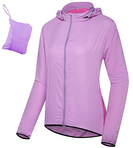 TDHLW Superleicht Fahrradjacke Damen Wasserdicht Atmungsaktiv Dünner Regenjacke Fahrrad Mantel mit Kapuze Packbar Winddicht Radjacke Outdoor Windbreaker Frauen,Lila,XL