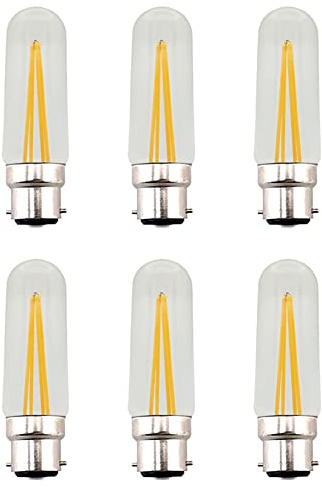 B22 4W LED Light Bulb Mini Vintage Edison Filament Bulb Retro Tubular Light Bulb(4W Halogen Bulb Equivalent) for Ceiling Fan Pendant Light Wall Lamp, 2200K Warm Yellow, Dimmable, Clear, Pack of 6