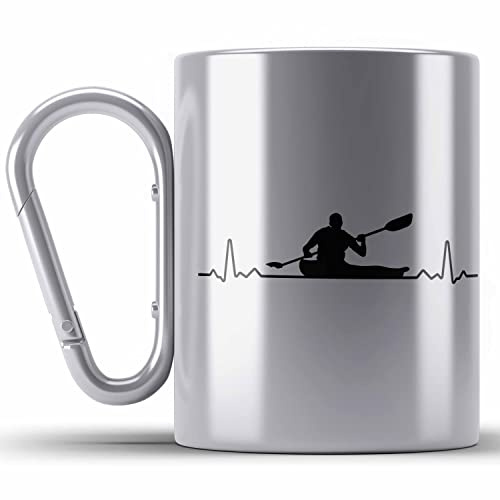 Trendation - Kajak Geschenk Edelstahl Tasse Karabiner Mit Spruch Kajakfahrer Geschenkidee Karabiner Edelstahl Tasse Karabiner Edelstahl Kanu Padelboot (Silber)