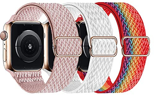 SAMLAK 3 Pack Correas elástica ajustable para reloj Compatible con Apple Watch 42mm 44mm 45mm, Correa Loop Deportiva con Nylon Compatible con iWatch Series 7/6/5/4/3/2/1/SE