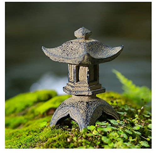 Uziqueif Mini Pagode Garten Statue - Japanischer Stil Harz Zen Garten Miniatur Steinlaterne Gartendeko Ornament für Aquarium Bonsai Micro Landschaft Dekoration,Stone Pavilion