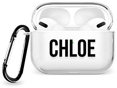 Tirita Personalised Custom Case Compatible with Apple AirPods Pro 2nd generation, Support Wireless Charging, with Carabiner, Front LED Visible [01- Name Bold Black]