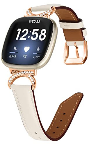 Gimuk Lederarmband kompatibel mit Fitbit Versa 4/Versa 3/Sense 2/Sense Armband für Damen und Herren, echtes Lederband, Ersatzarmband, kompatibel mit Fitbit Versa 4/3, Small / Large, Leder