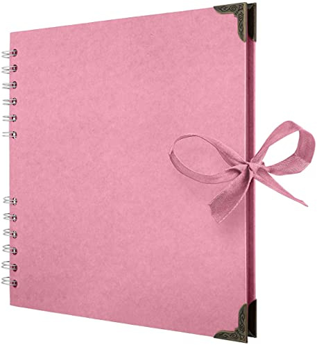 Bstorify Square Scrapbook Photo Albums 60 Pages (21 x 21 Cm) Pink | Thick Paper, Metal Corners, Ribbon Closure - Ideal for Your Scrapbooking Albums, Art & Craft Projects (Pink, 21 x 21 Cm)