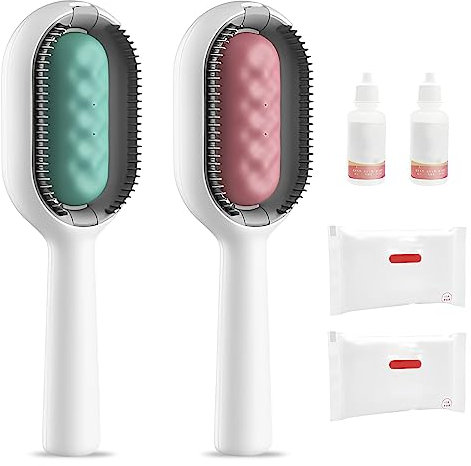 Nexoria Tierhaar-Reinigungsbürste, 2 Stück 4-in-1 Universal-Tierknotenentferner mit Wassertank und Feuchttücher selbstreinigende Katzenbürste Haustierpflege Kamm Katzenhaarbürste zum Entfernen
