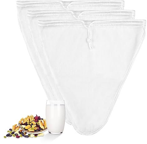 Magrimaxio 3 Piezas bolsa de colador Reutilizable, bolsas de leche de nueces, filtro leche vegetal de nailon, tela filtrante, para Bebida Vegetal, Zumos de Frutas Verduras, Leche Vegetal, café, té